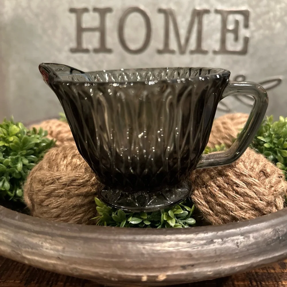 Libbey Smoke Gray/Black Creamer LRS45 Line 1960's 3in x5 1/8in